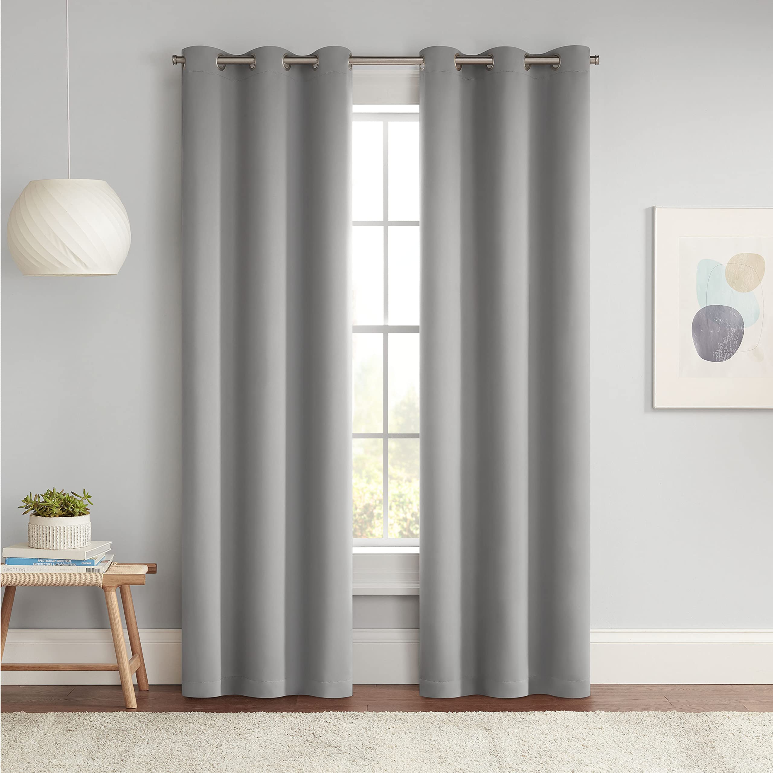 ECLIPSE Blackout Curtains for Bedroom-Darrell 37" x 84" Insulated Darkening Single Panel Rod Pocket Window Treatment Living Room, Grey