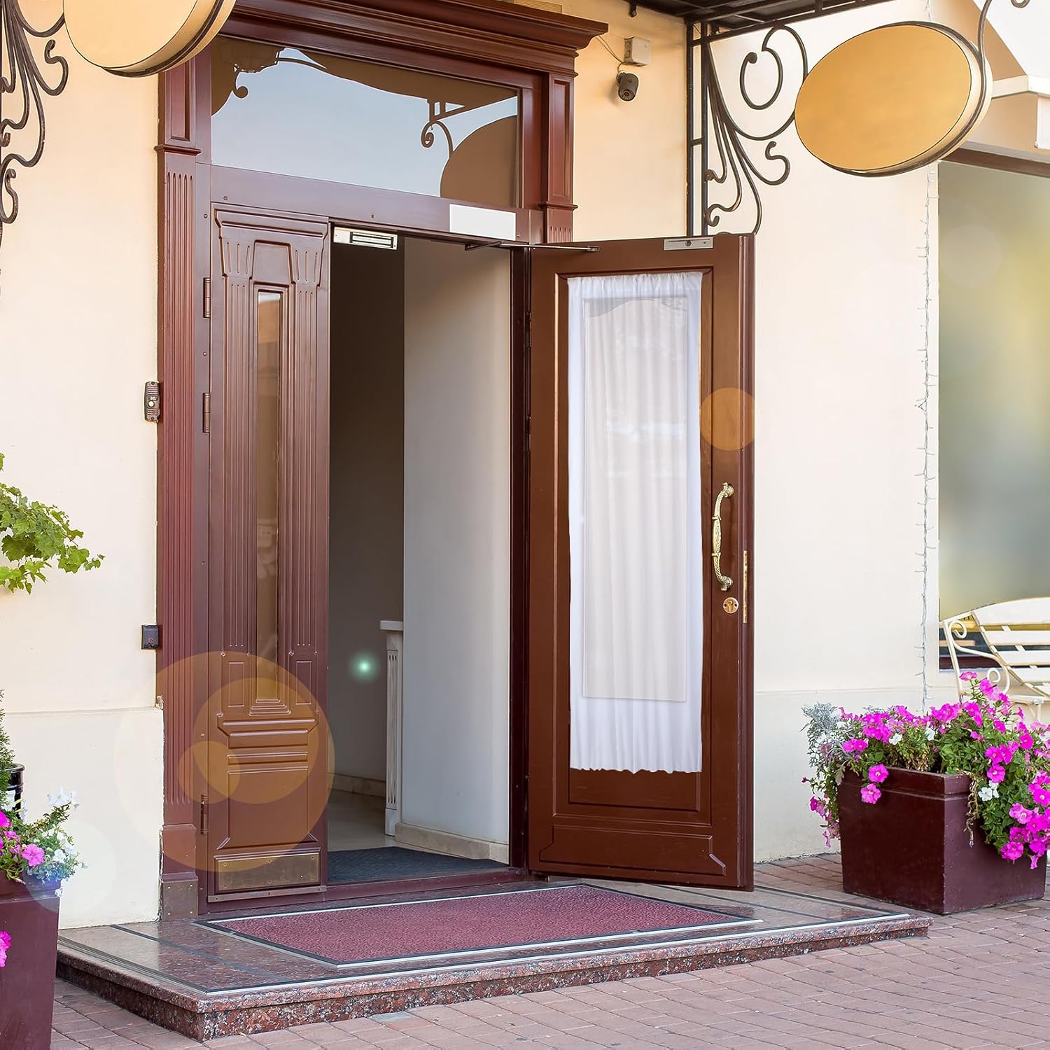 Buryeah 2 Panels French Door Sheer Curtains White Sheer Sidelight Curtain Light Filtering Block Privacy for Front Door Window Entry Front Foyer(36 x 78 Inch)