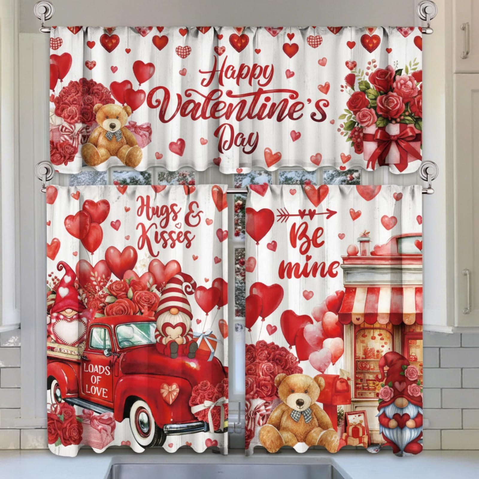 Breling 3 Pcs Teal Daisy Kitchen Curtains Valances and Tiers Set for Windows Spring Daisy Garden Flying Butterflies Boots Blue Decor Short Curtain Set for Bedroom Window Turquoise Decor Party Supplies