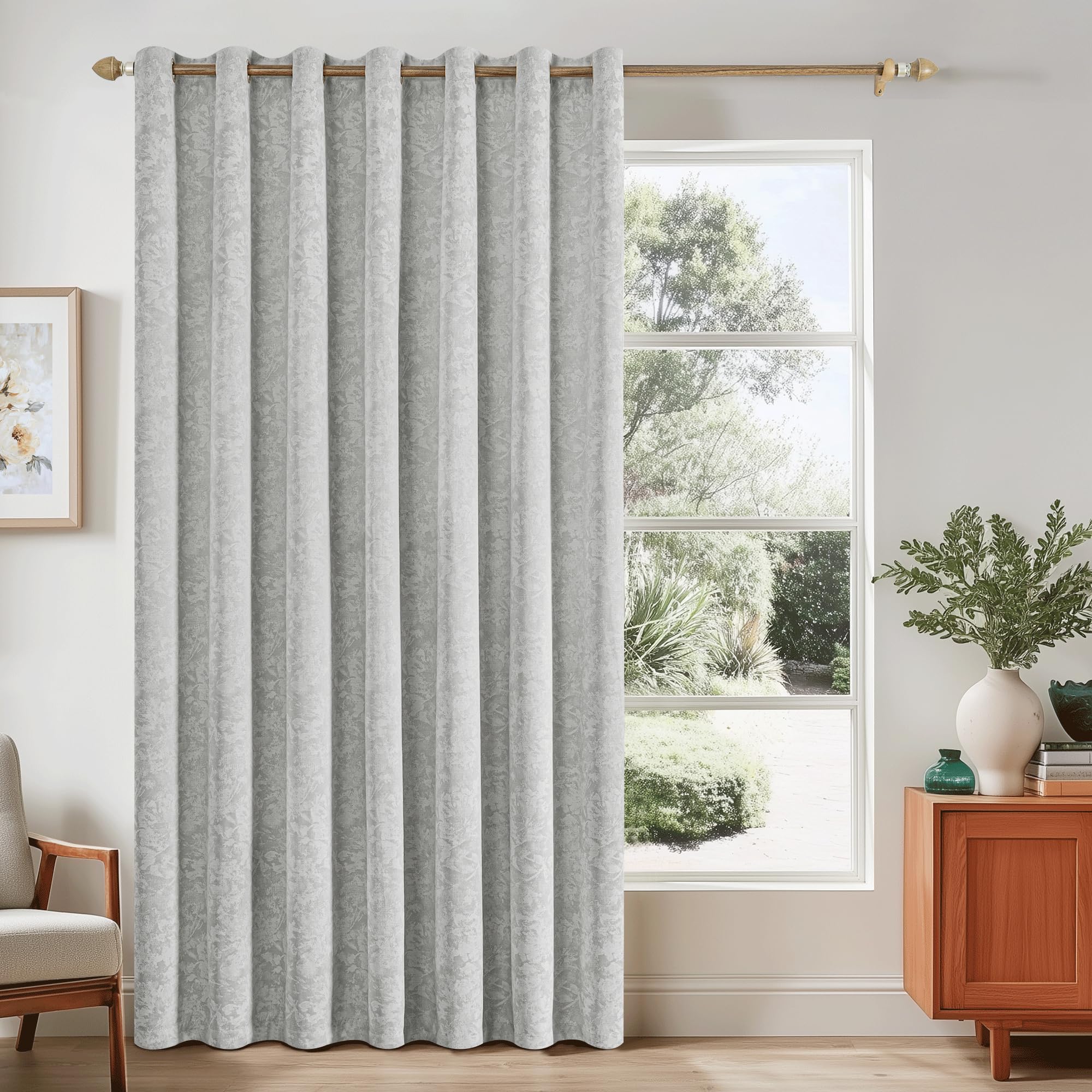 Beauoop Beige Floral Jacquard Blackout Curtains 84 Inches Long 2 Panels for Bedroom Living Room Flower Chenille Room Darkening Thermal Insulated Soundproof Grommet Window Treatments Drapes 52x84x2