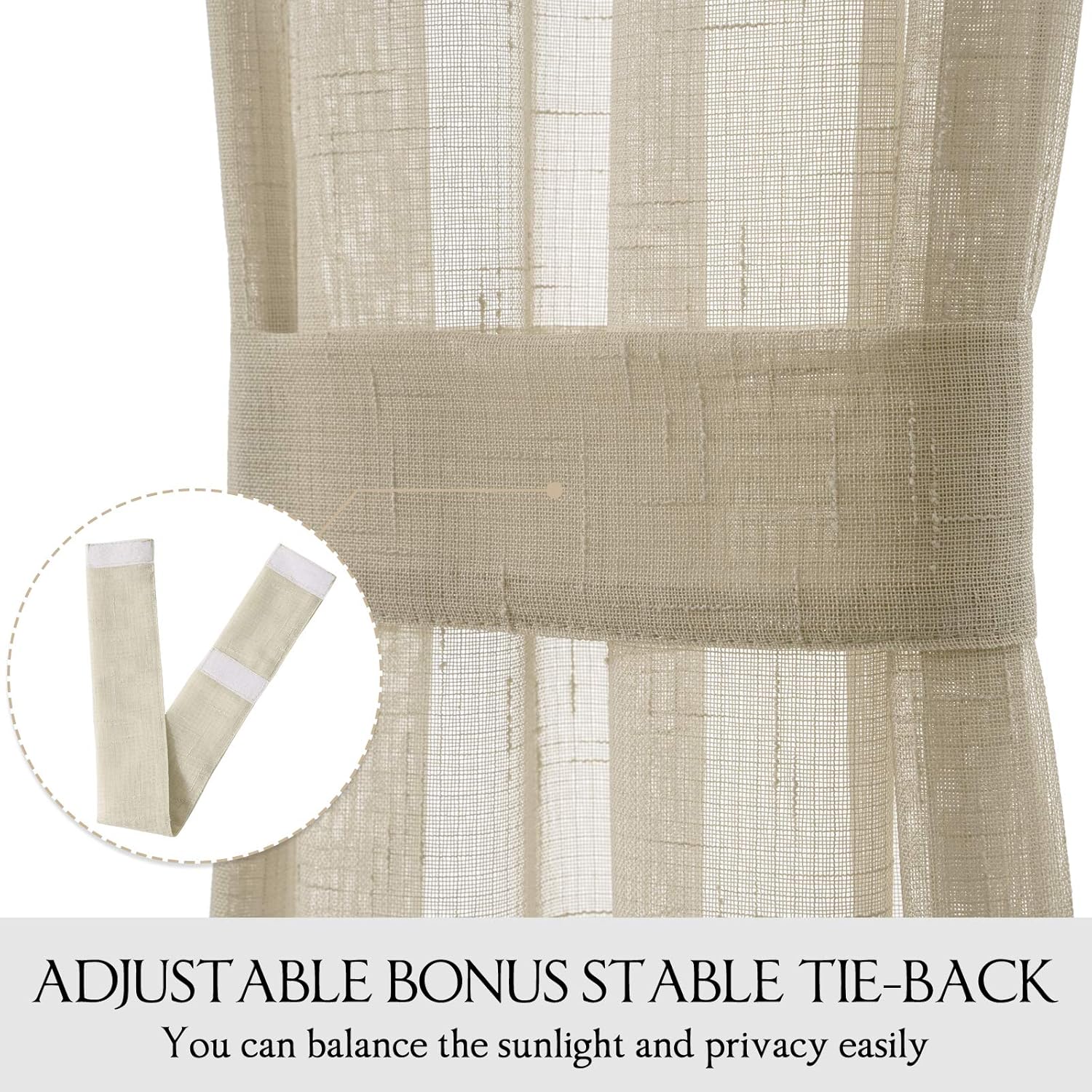 MIULEE 2 Panels Natural French Door Sheer Curtains Linen Textured Window Treatment for Light Filtering with Tieback W 25 x L 40 Inches