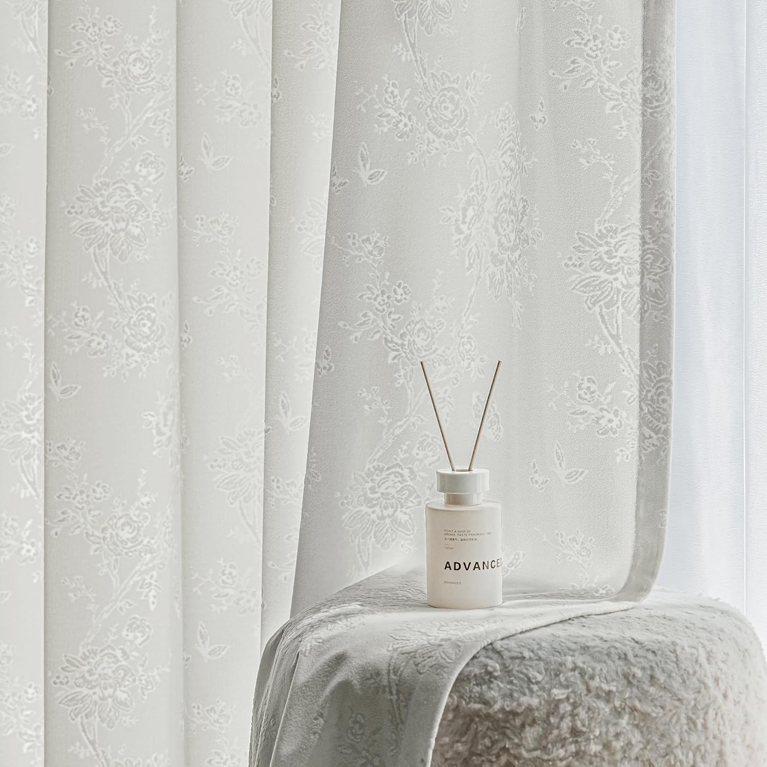 Beauoop Grey Floral Jacquard Sheer Curtains 84 Inches Long 2 Panels for Living Room Bedroom Semi Lace Flower Privacy Light Filtering Non-See-Through Velvet Textured Grommet Window Drapes, 52x84 2 Set