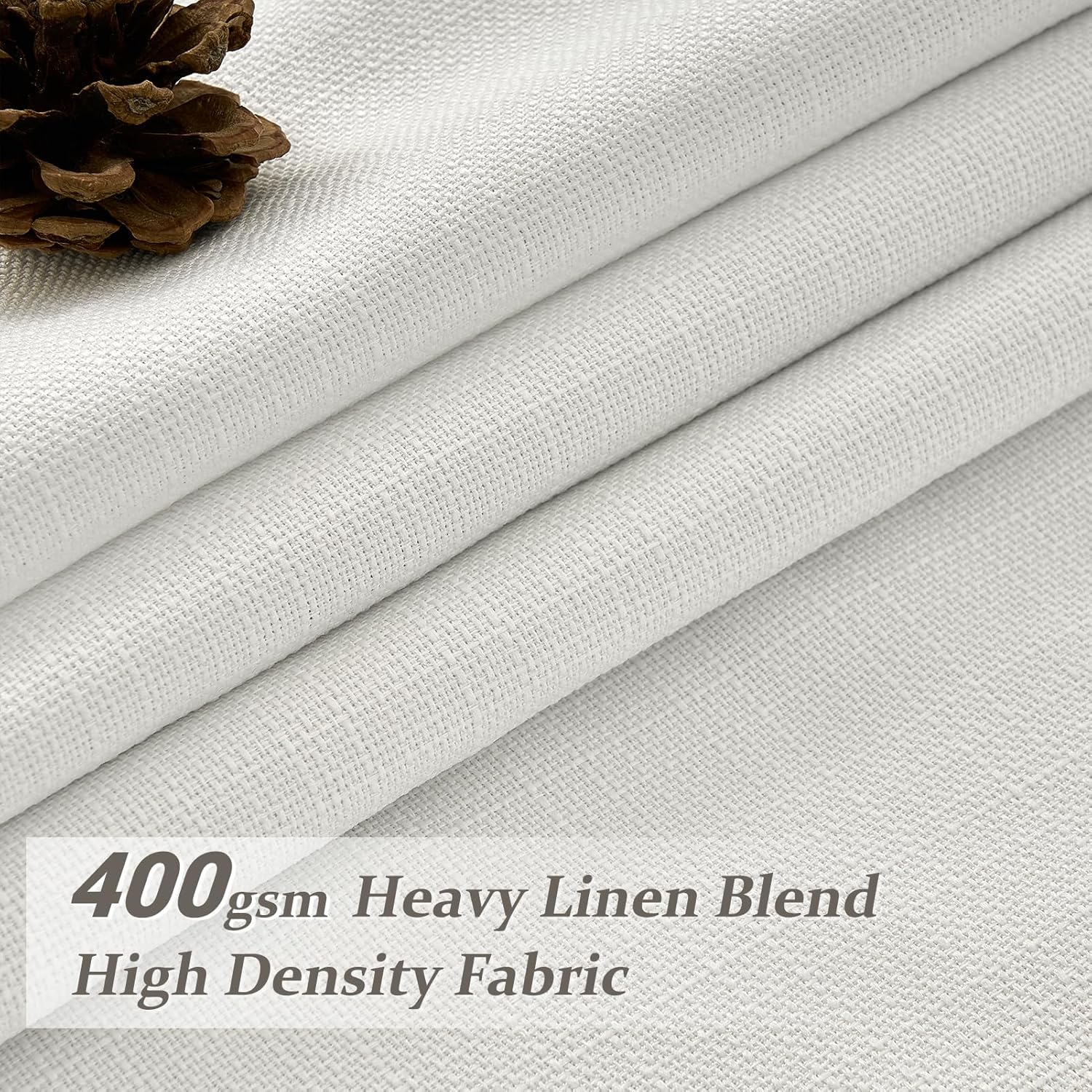 100% Blackout Linen 96 Inch Curtains 2 Panel Set for Bedroom, Modern Pinch Pleated Natural Linen Off Beige White Insulated Heavy Curtain 40 x 96 Inches Length Sliding Glass Door Room Darkening Drapes