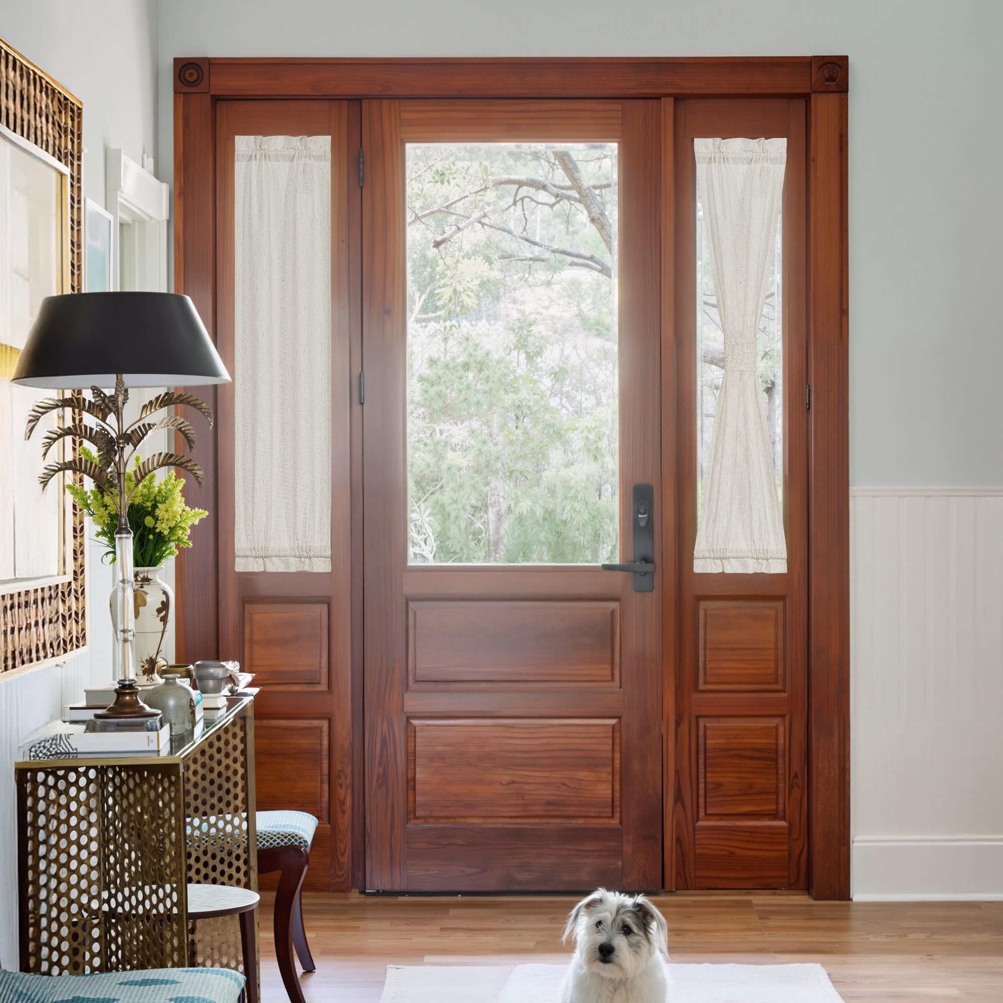 NICETOWN Linen Front Door Curtain 64 Inch Length for Glass Window, Cream Small Short Top and Botton Rod Pocket Curtains for Bedroom, 26 x 64, 1 Panel