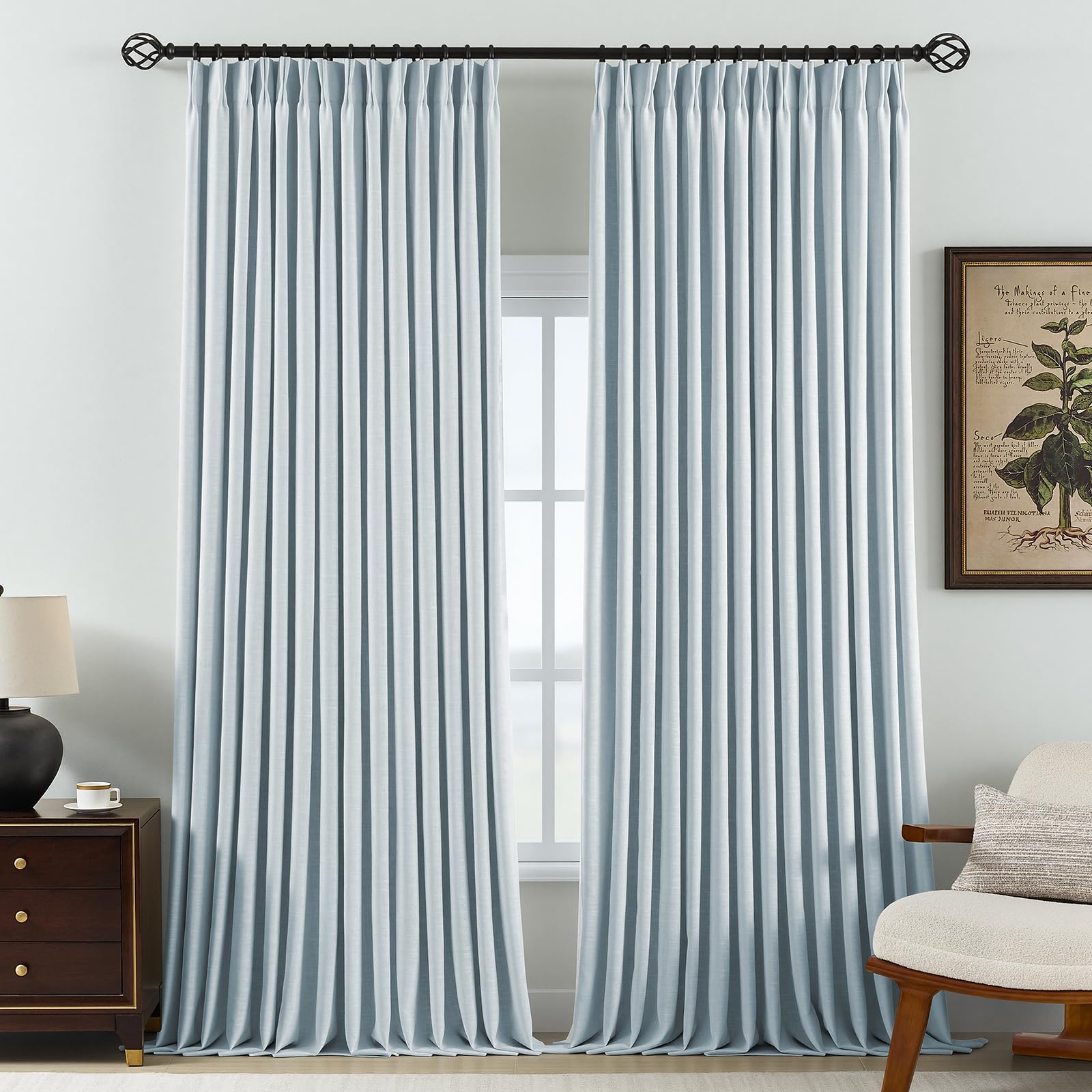 Pinch Pleated Curtains 100% Blackout Linen Curtains 95 Inches Long for Bedroom Living Room, Natural Memory Trained Thermal Insulated Room Darkening Window Pleat Drapes with Hooks, 2 Panels, 40"Wx95"L