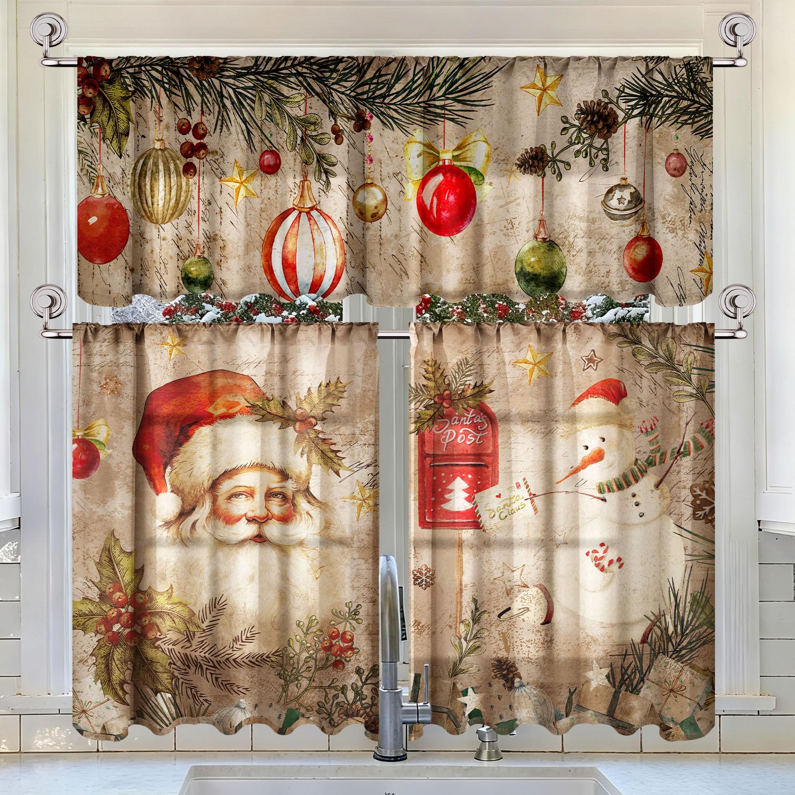 Breling 3 Pcs Teal Daisy Kitchen Curtains Valances and Tiers Set for Windows Spring Daisy Garden Flying Butterflies Boots Blue Decor Short Curtain Set for Bedroom Window Turquoise Decor Party Supplies