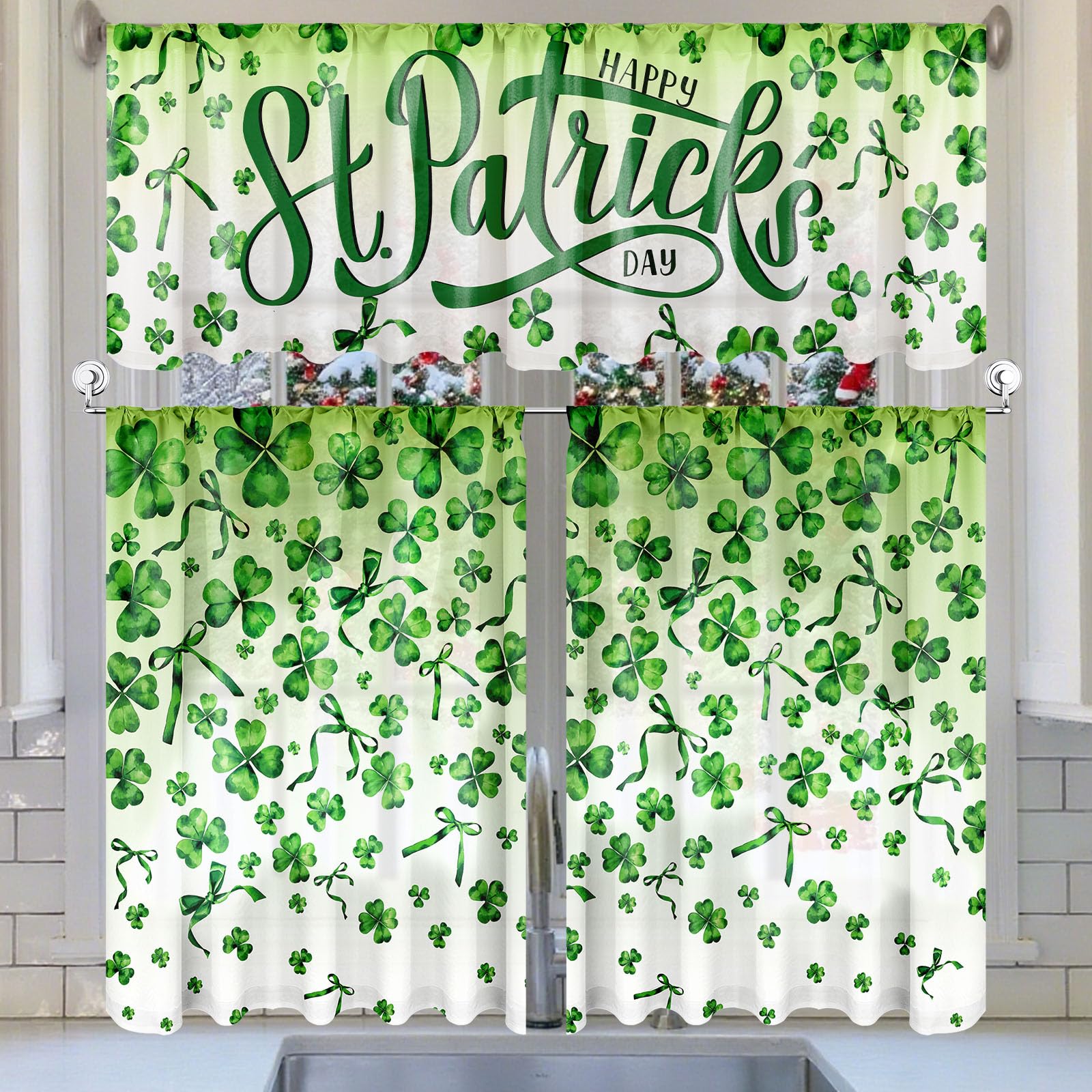 Breling 3 Pcs Teal Daisy Kitchen Curtains Valances and Tiers Set for Windows Spring Daisy Garden Flying Butterflies Boots Blue Decor Short Curtain Set for Bedroom Window Turquoise Decor Party Supplies