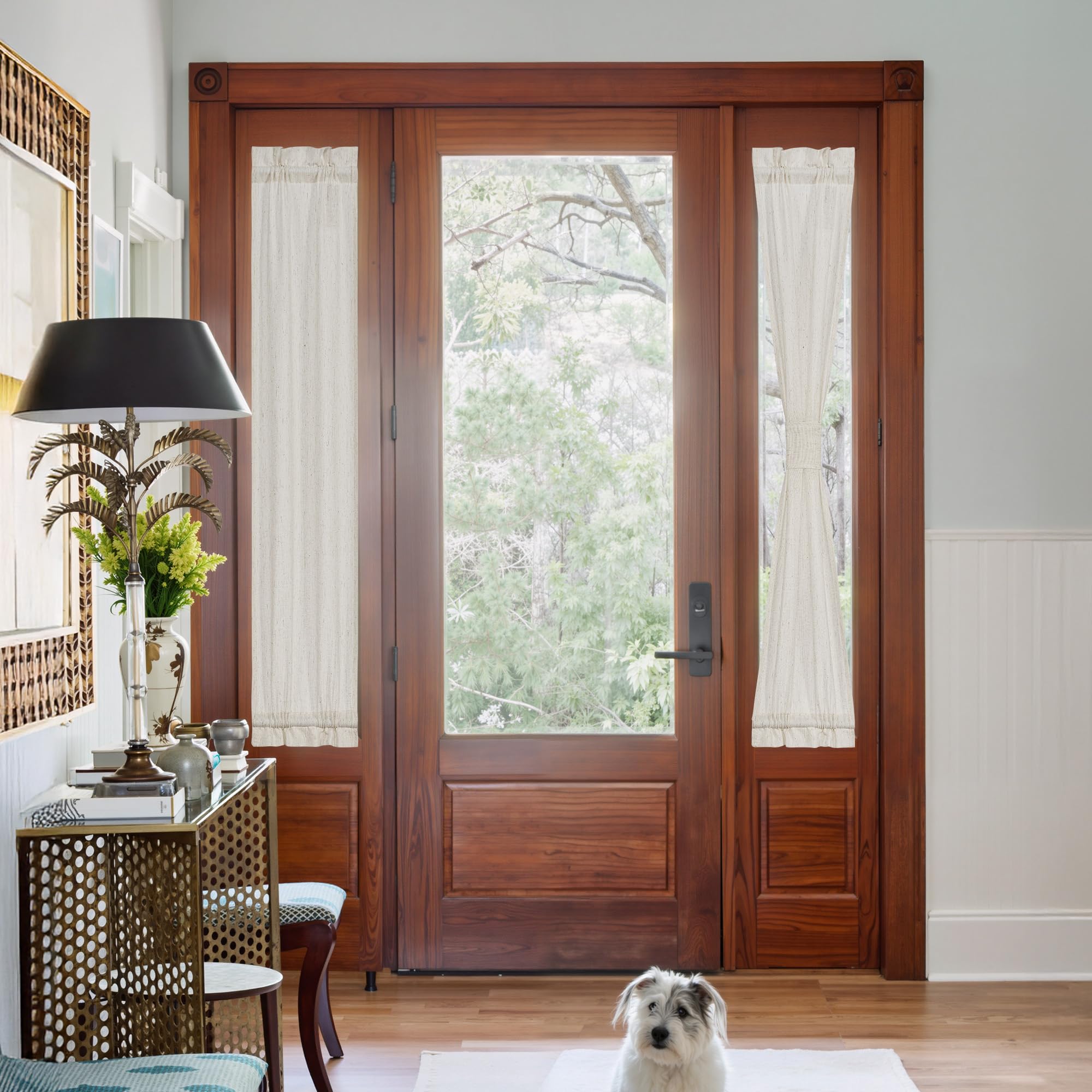 NICETOWN Linen Front Door Curtain 64 Inch Length for Glass Window, Cream Small Short Top and Botton Rod Pocket Curtains for Bedroom, 26 x 64, 1 Panel