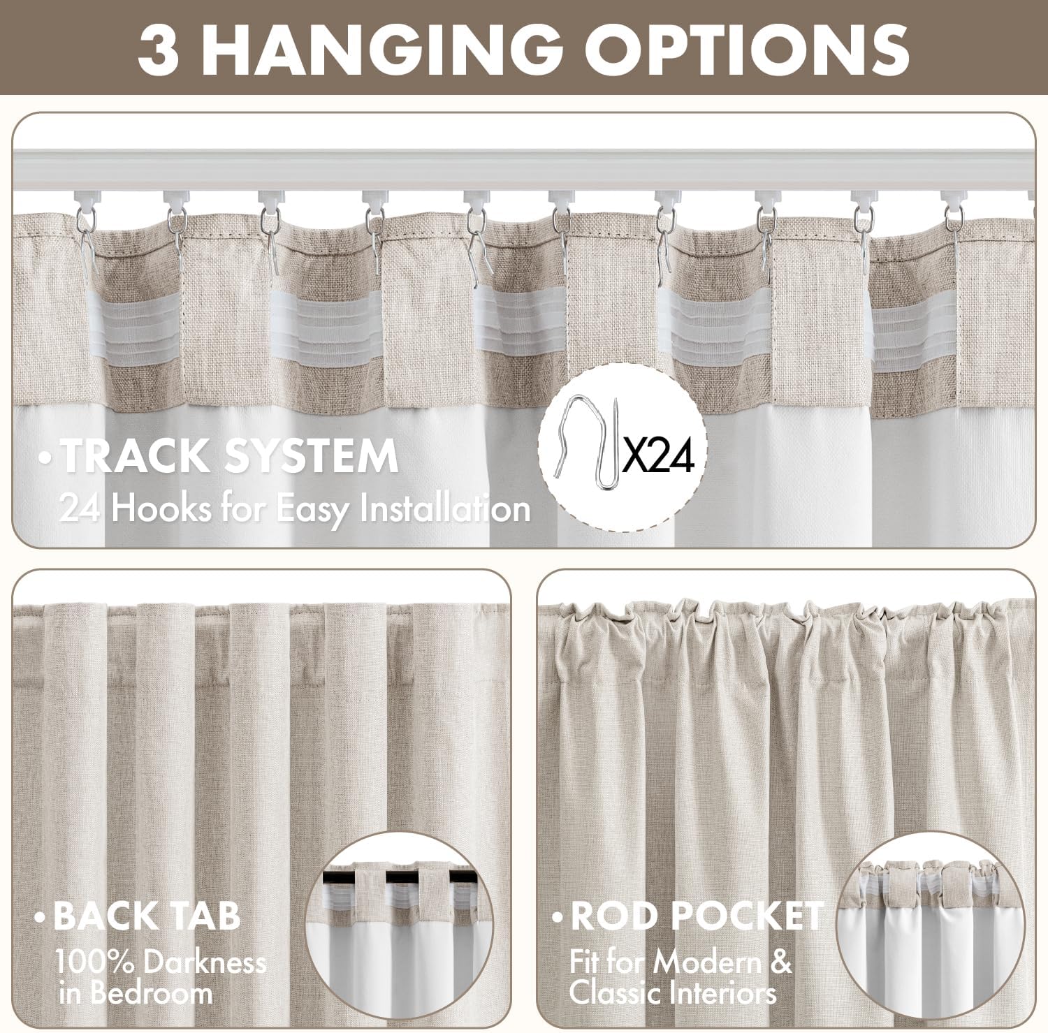 MIULEE 100% Blackout Linen Curtains for Bedroom 84 inches Long, Thermal Insulated Room Darkening Black Out Drapes for Living Room, Back Tab Rod Pocket, 2 Panels Set, 40 Wide x 84 Length, Cream