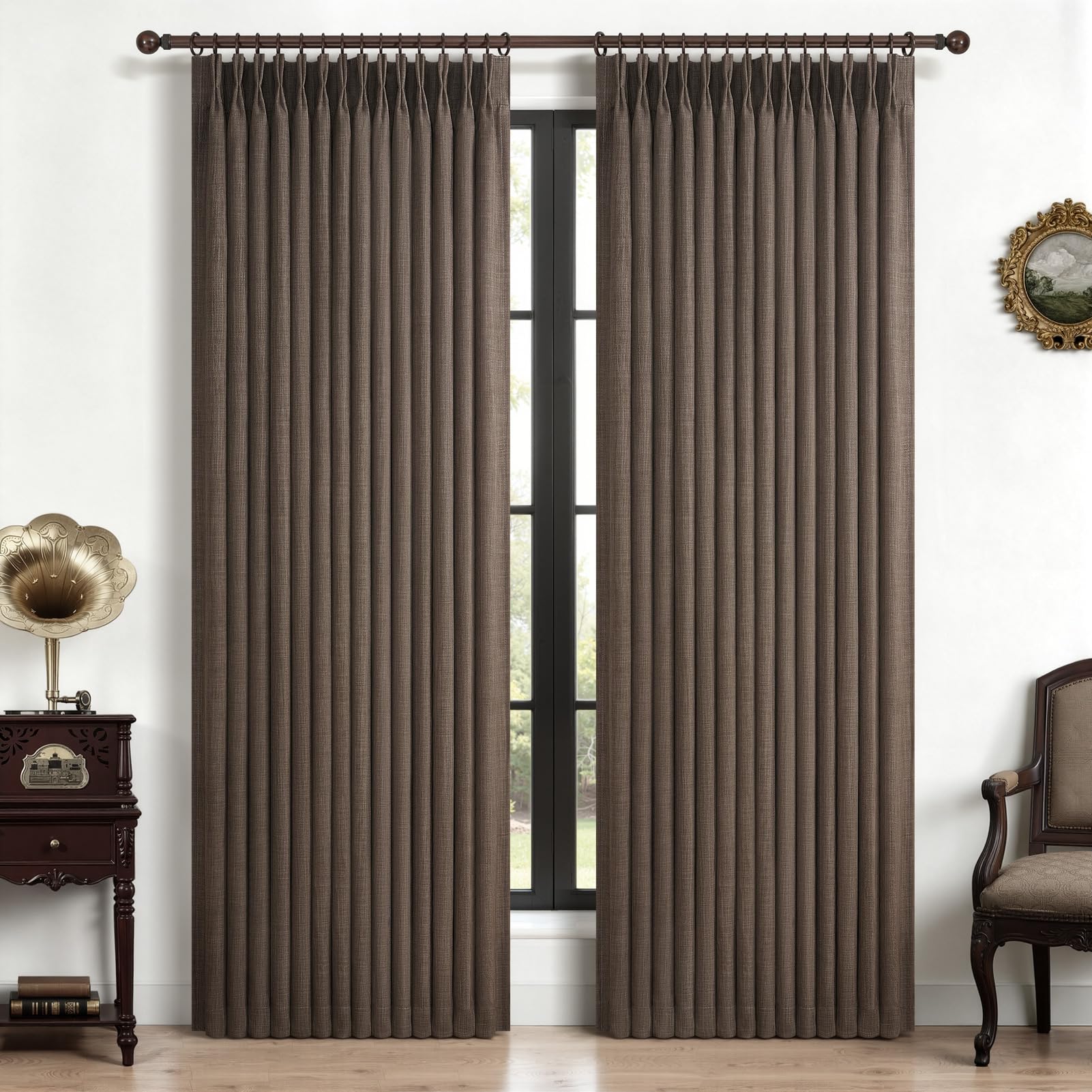 100% Blackout Linen 96 Inch Curtains 2 Panel Set for Bedroom, Modern Pinch Pleated Natural Linen Off Beige White Insulated Heavy Curtain 40 x 96 Inches Length Sliding Glass Door Room Darkening Drapes