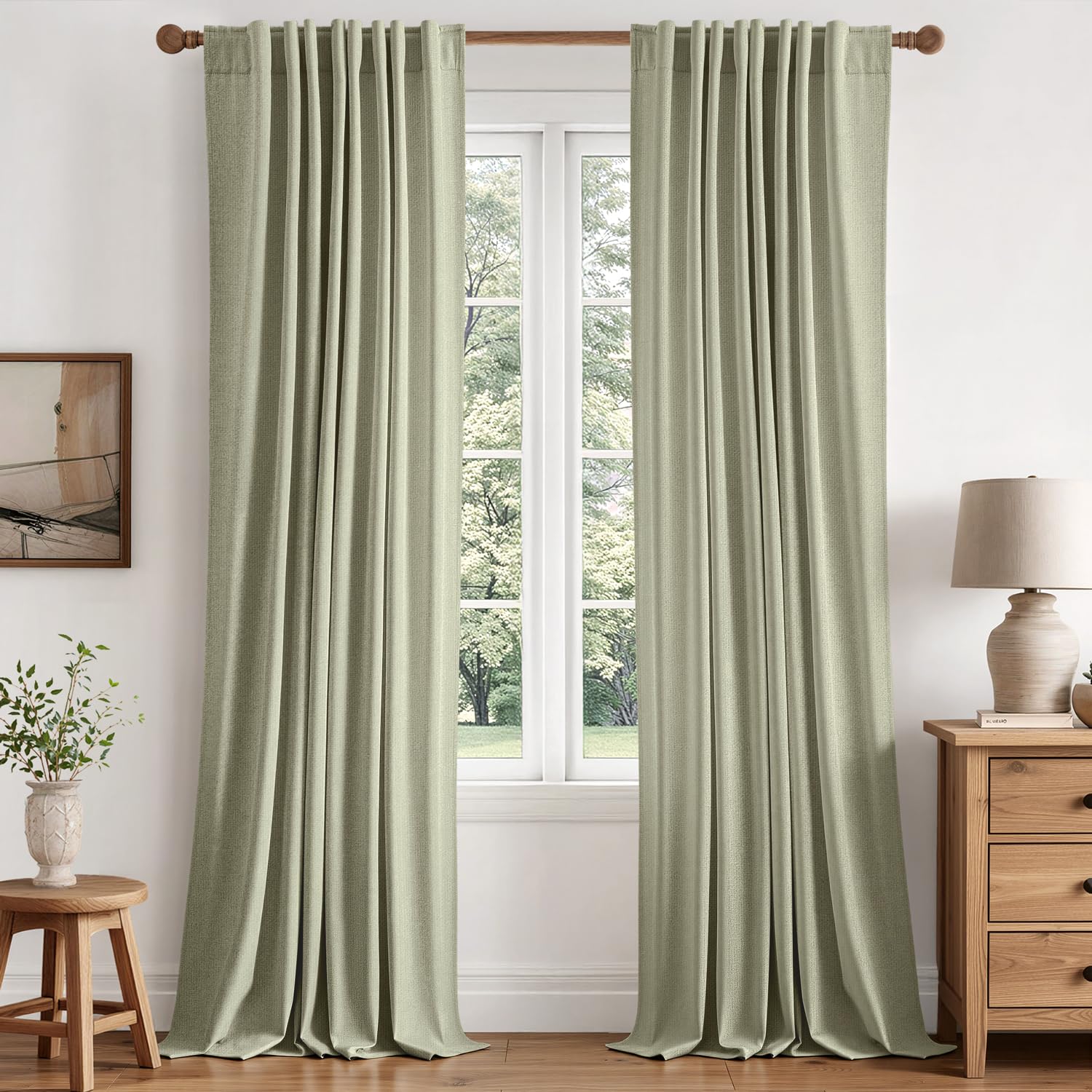 MIULEE 100% Blackout Linen Curtains for Bedroom 84 inches Long, Thermal Insulated Room Darkening Black Out Drapes for Living Room, Back Tab Rod Pocket, 2 Panels Set, 40 Wide x 84 Length, Cream