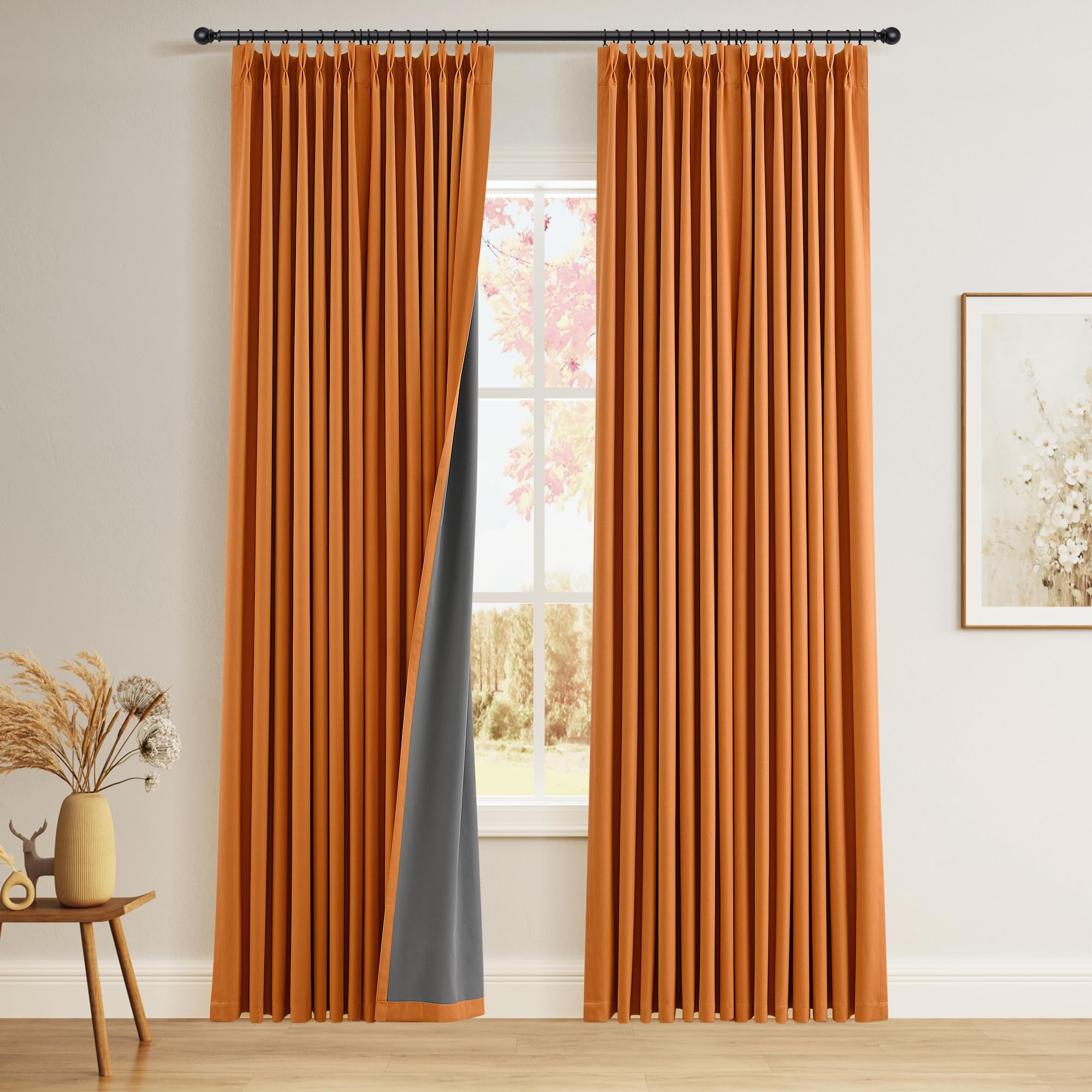 100% Blackout Sage Green Linen Curtains Pinch Pleated Green Blackout Curtains 84 Inches Long for Bedroom Living Room Memory Shaped Thermal Insulated Pinch Pleat Drapes with Hooks Rings Clips 7FT