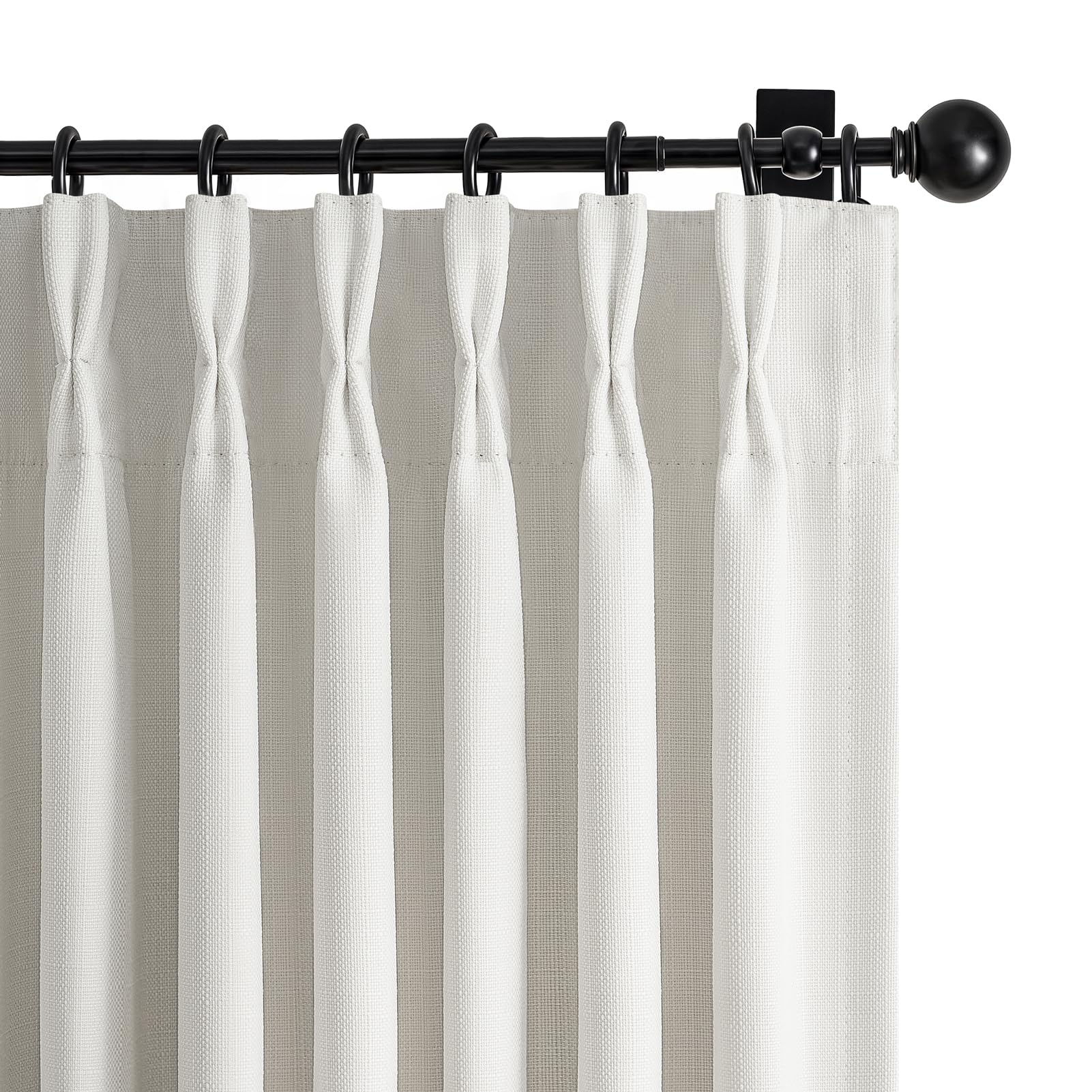 100% Blackout Linen 96 Inch Curtains 2 Panel Set for Bedroom, Modern Pinch Pleated Natural Linen Off Beige White Insulated Heavy Curtain 40 x 96 Inches Length Sliding Glass Door Room Darkening Drapes