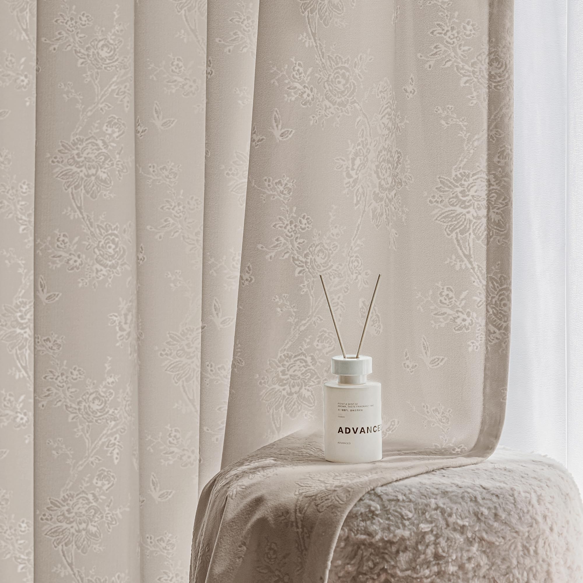 Beauoop Grey Floral Jacquard Sheer Curtains 84 Inches Long 2 Panels for Living Room Bedroom Semi Lace Flower Privacy Light Filtering Non-See-Through Velvet Textured Grommet Window Drapes, 52x84 2 Set