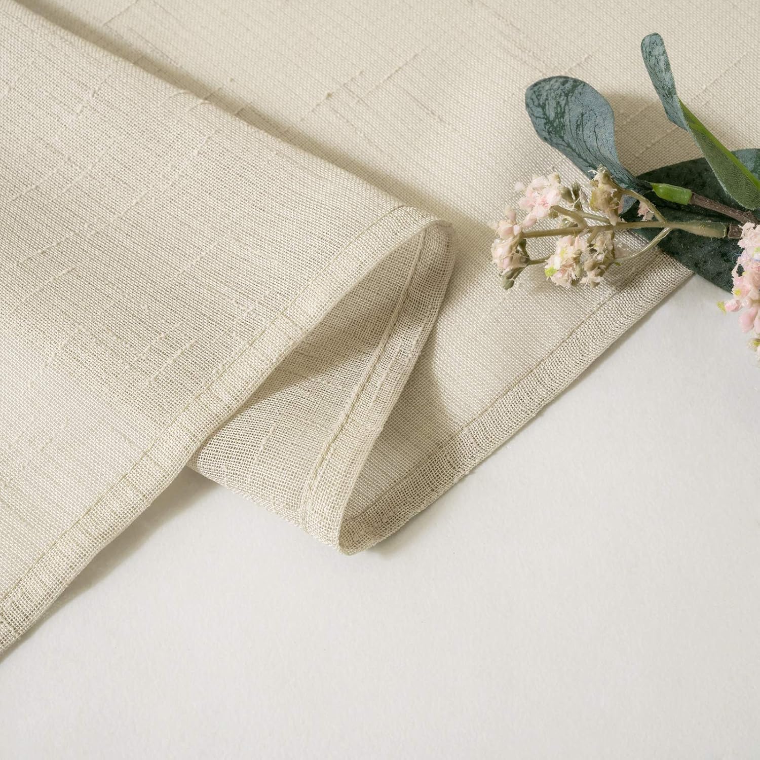 MIULEE 2 Panels Natural French Door Sheer Curtains Linen Textured Window Treatment for Light Filtering with Tieback W 25 x L 40 Inches