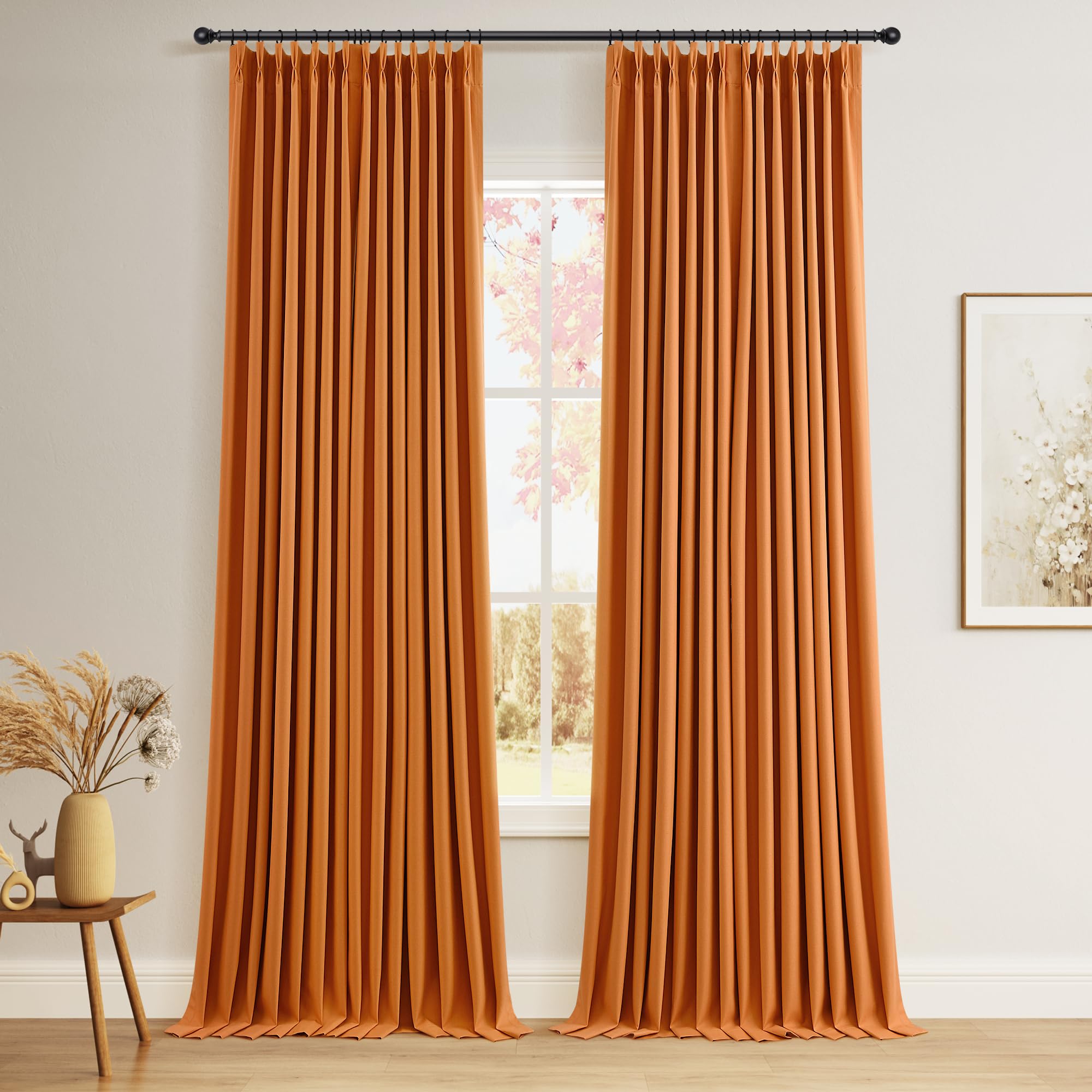 100% Blackout Sage Green Linen Curtains Pinch Pleated Green Blackout Curtains 84 Inches Long for Bedroom Living Room Memory Shaped Thermal Insulated Pinch Pleat Drapes with Hooks Rings Clips 7FT