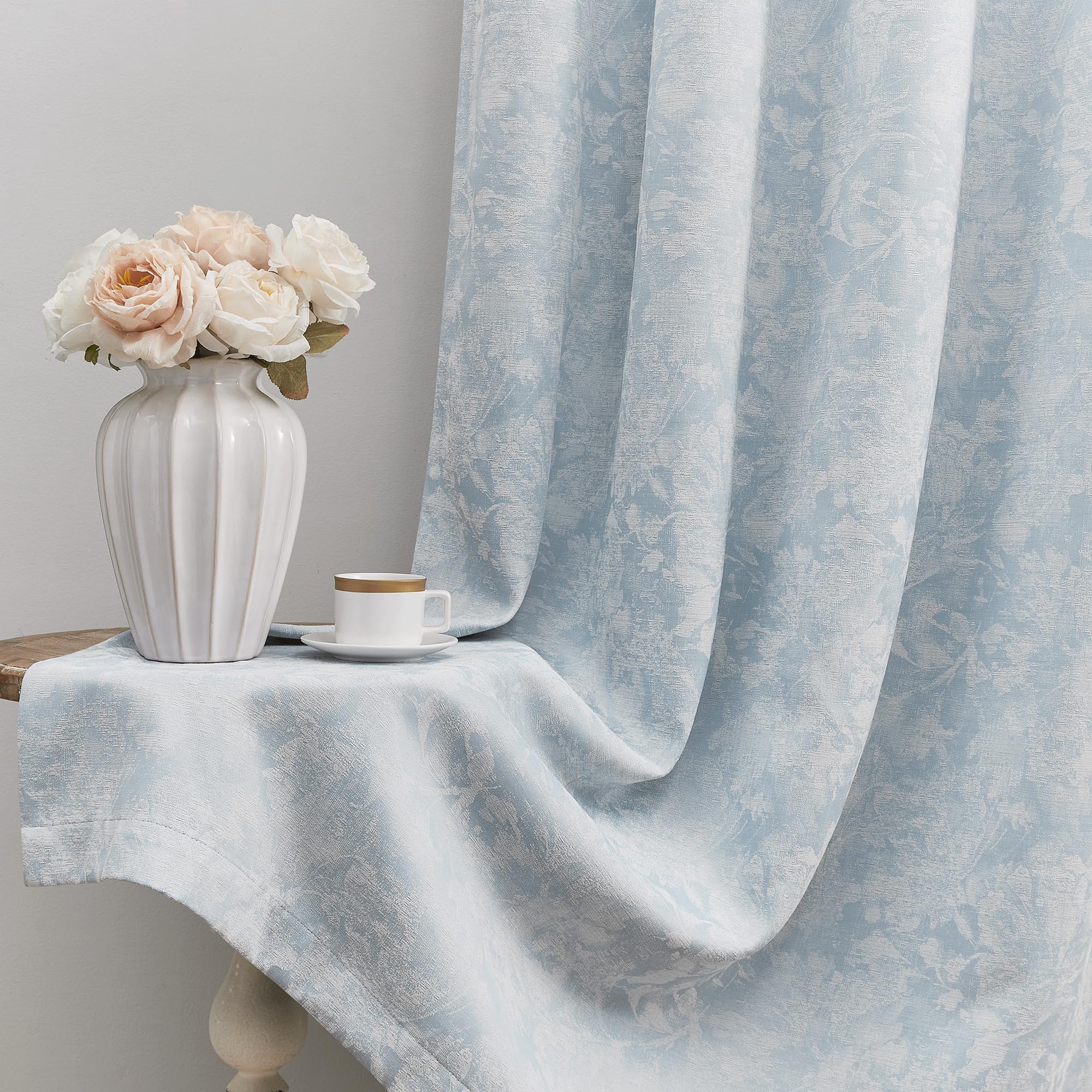 Beauoop Beige Floral Jacquard Blackout Curtains 84 Inches Long 2 Panels for Bedroom Living Room Flower Chenille Room Darkening Thermal Insulated Soundproof Grommet Window Treatments Drapes 52x84x2