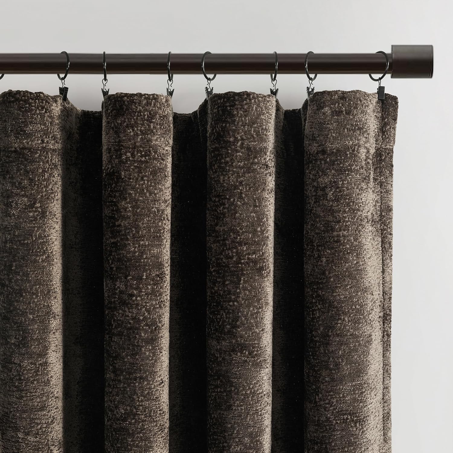Lush Decor Aspen Luxury Velvet Chenille Light Filtering Window Curtain Panel Single 52" W x 84" L Brown - Drapes - Velvet Curtains for Living Room