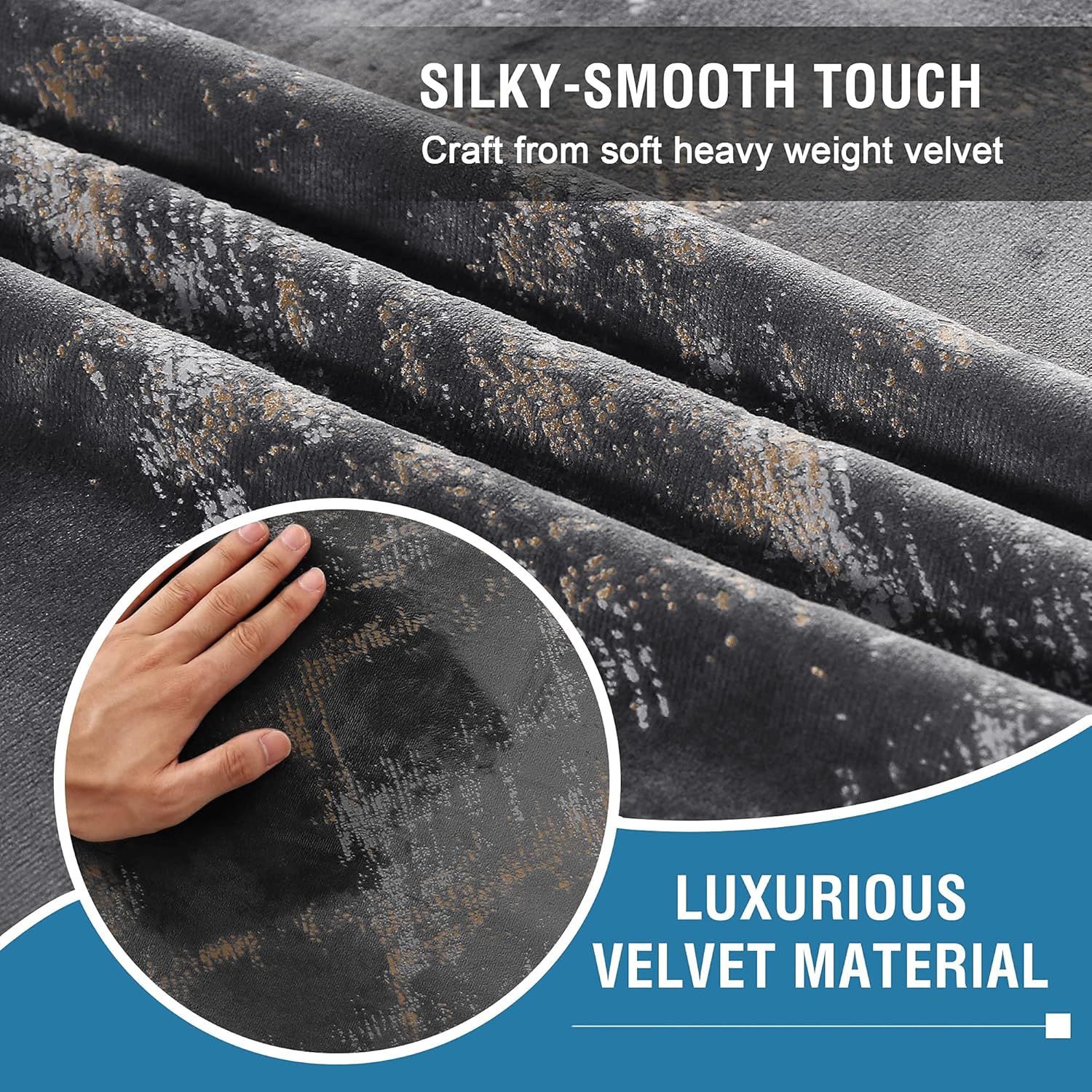 H.VERSAILTEX Luxury Velvet Curtains 63 Inches Long Thermal Insulated Blackout Curtain for Bedroom Foil Print Soft Velvet Grommet Curtain Drapes for Living Room Vintage Home Decor, 2 Panels, Dark Grey