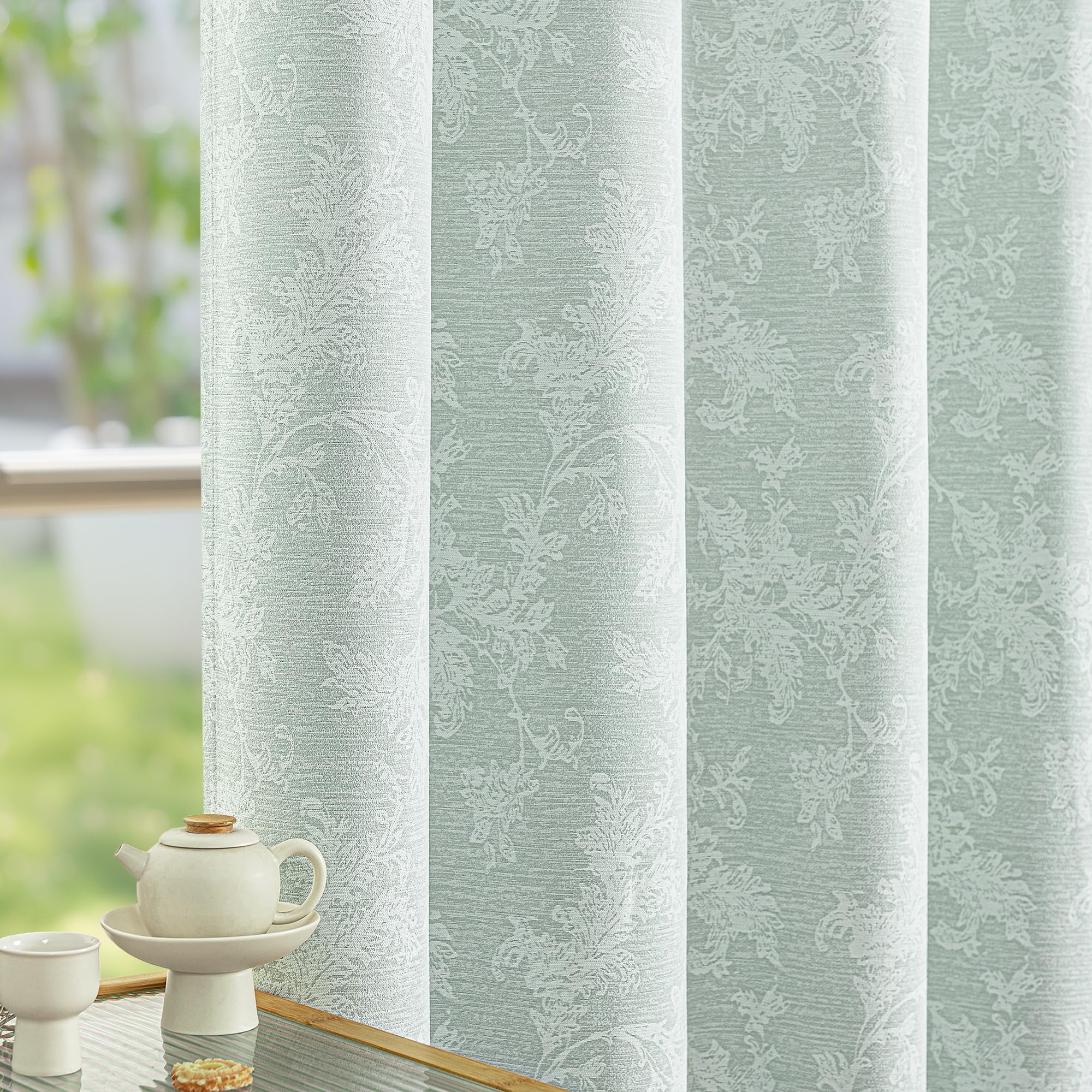 FMFUNCTEX Beige Floral Jacquard Blackout Curtains 72 Inches Long for Bedroom, Scroll Flower Chenille Farmhouse Curtains for Living Room Darkening Thermal Insulated Grommet Window Drapes 2 Panels