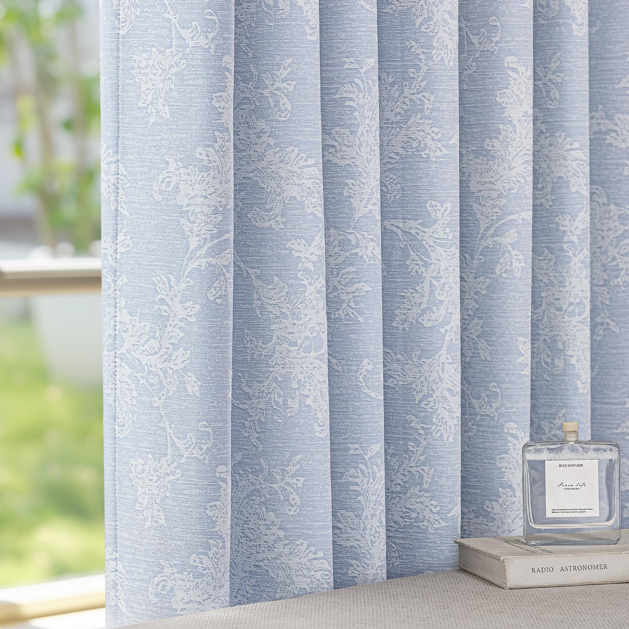 FMFUNCTEX Beige Floral Jacquard Blackout Curtains 72 Inches Long for Bedroom, Scroll Flower Chenille Farmhouse Curtains for Living Room Darkening Thermal Insulated Grommet Window Drapes 2 Panels