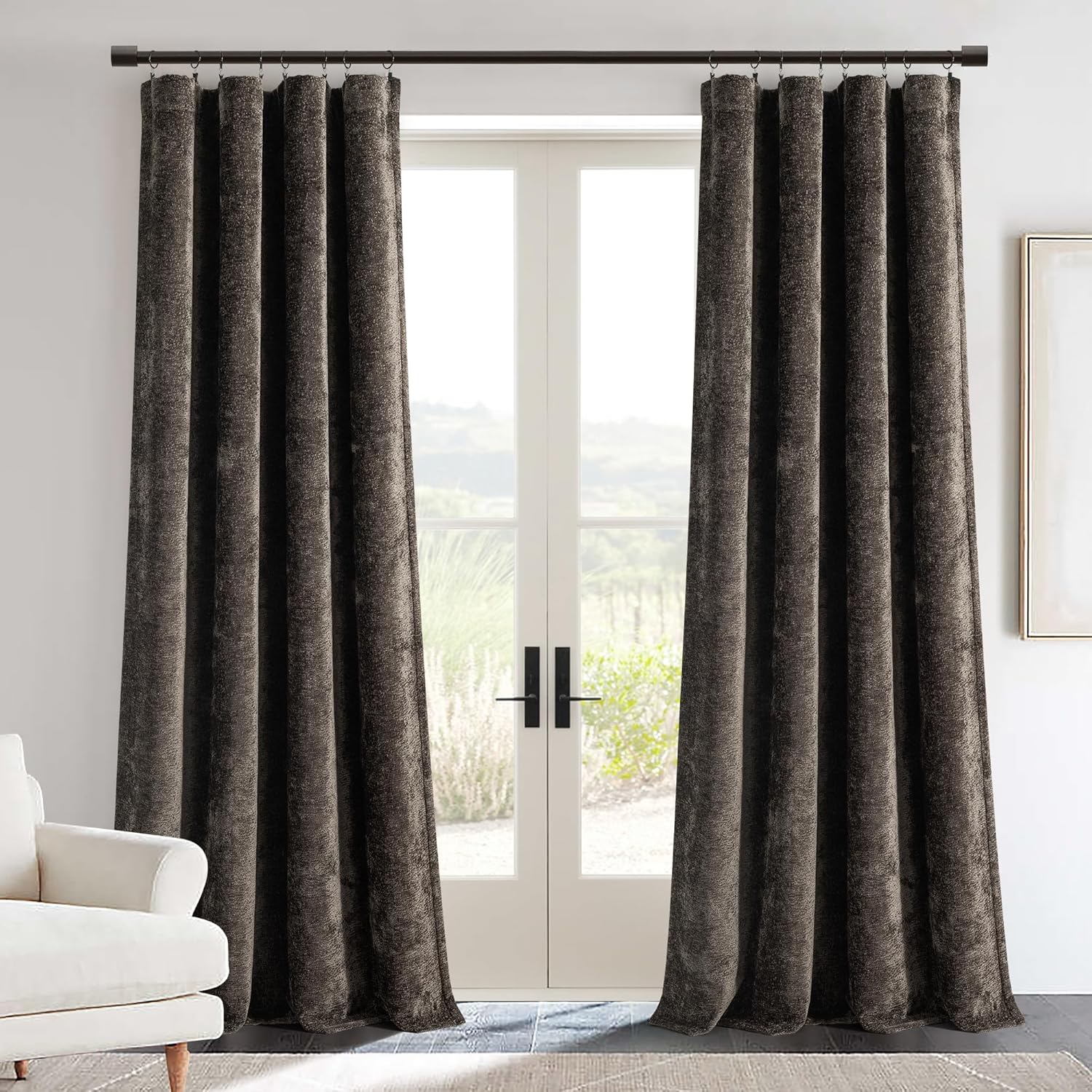 Lush Decor Aspen Luxury Velvet Chenille Light Filtering Window Curtain Panel Single 52" W x 84" L Brown - Drapes - Velvet Curtains for Living Room