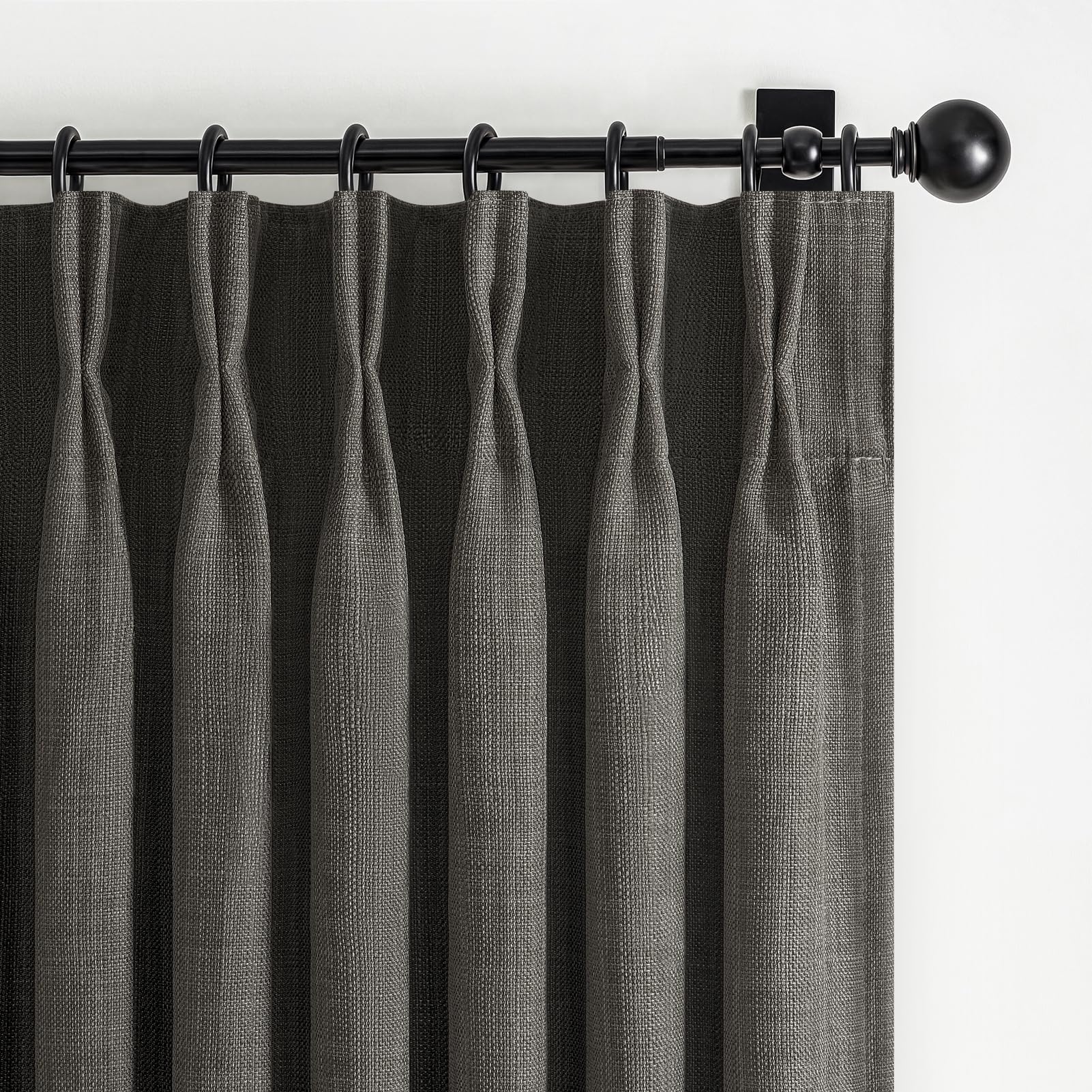 100% Blackout Linen 96 Inch Curtains 2 Panel Set for Bedroom, Modern Pinch Pleated Natural Linen Off Beige White Insulated Heavy Curtain 40 x 96 Inches Length Sliding Glass Door Room Darkening Drapes