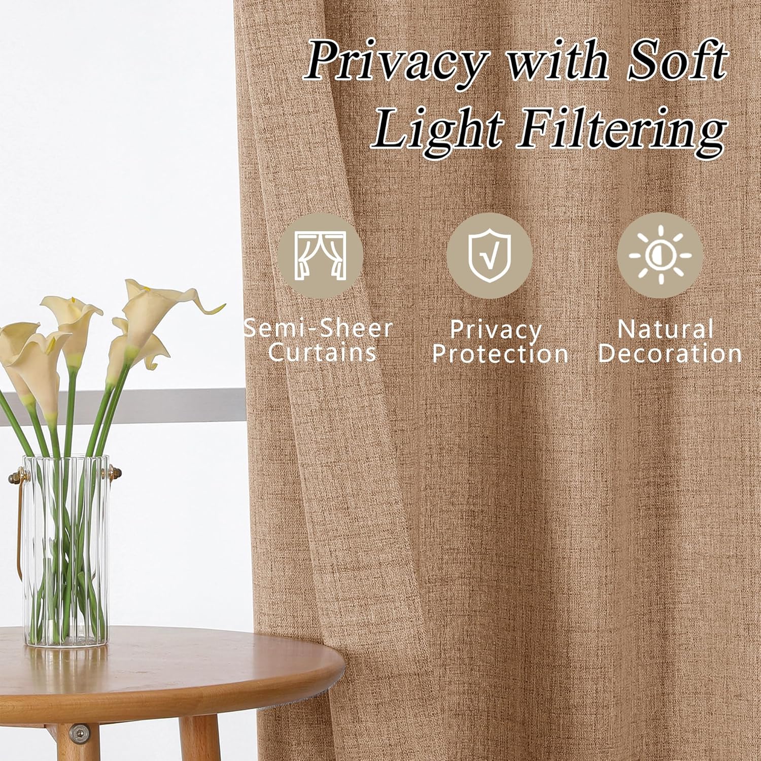 OVZME Kitchen Curtains 24 Inch Length, Light Filtering Faux Linen Textured Small Cafe Curtains, Short Window Curtain Tiers for Cabinet Bathroom Basement RV Camper, 30Wx24L Inch, 2PCS, Terracotta