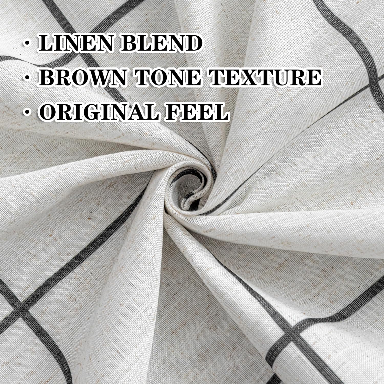 MYSKY HOME 100% Blackout Plaid Farmhouse Linen Curtains 84 Inch Long 2 Panels Set for Living Room Double Layer Windowpane Drapes Thermal Insulated Privacy Protection Rod Pocket Back Tab, 52" W, Black