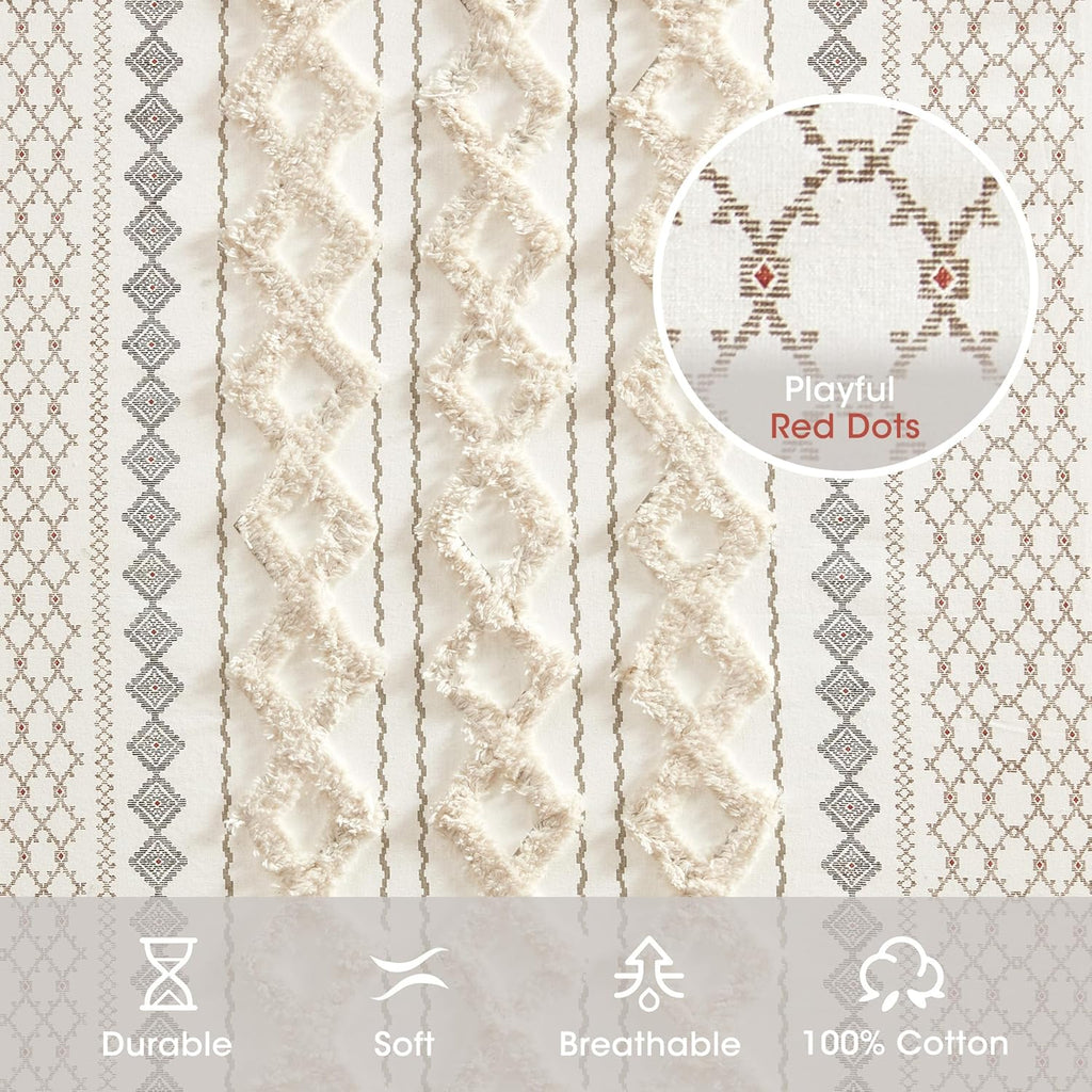 INK+IVY Imani 100% Cotton SINGLE PANEL Curtain Tufted Chenille Stripe Geometric Print Mid-Century Look Rod Pocket Top Drape for Living Room, Privacy Window Treatment for Bedroom, 50" x 84", Ivory