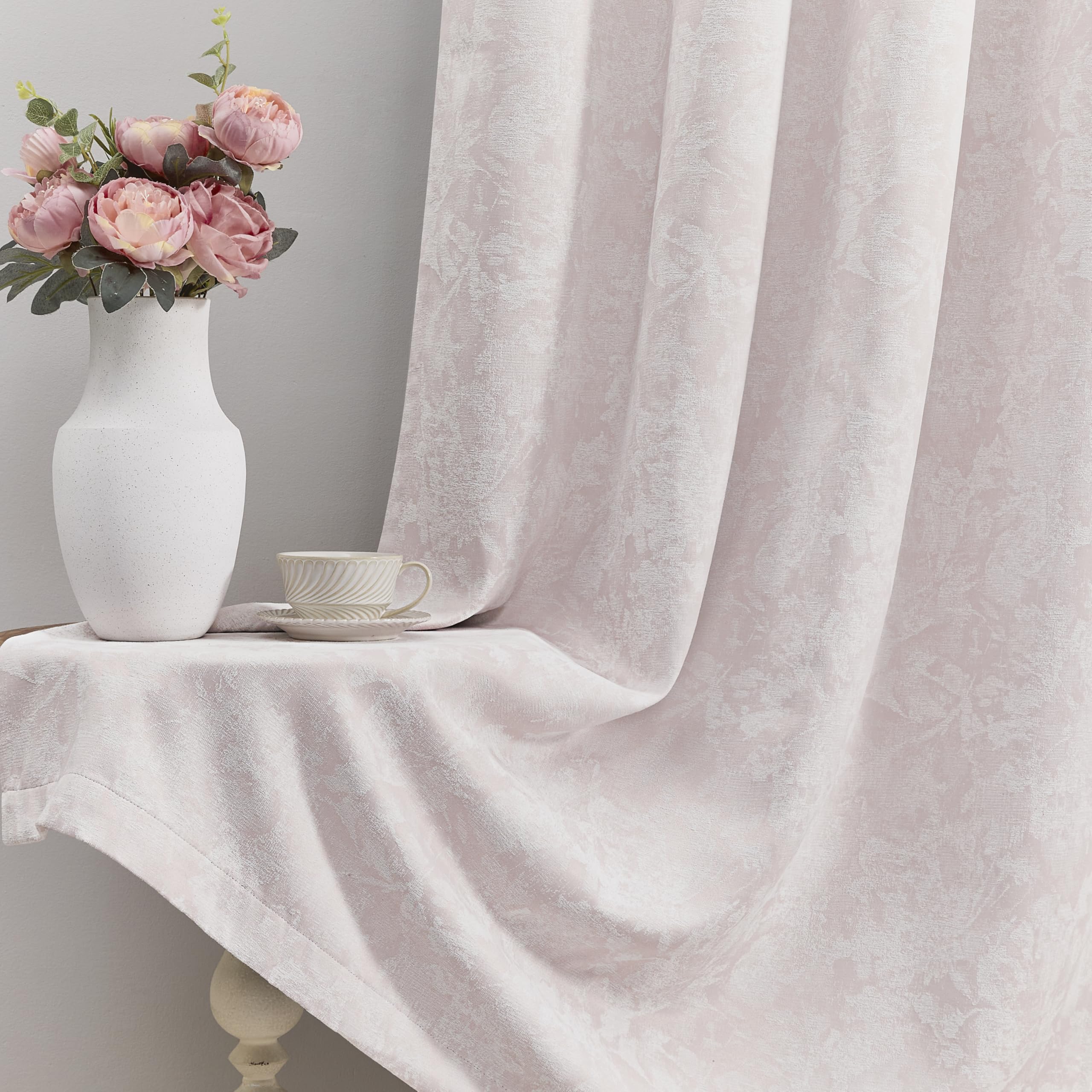 Beauoop Beige Floral Jacquard Blackout Curtains 84 Inches Long 2 Panels for Bedroom Living Room Flower Chenille Room Darkening Thermal Insulated Soundproof Grommet Window Treatments Drapes 52x84x2