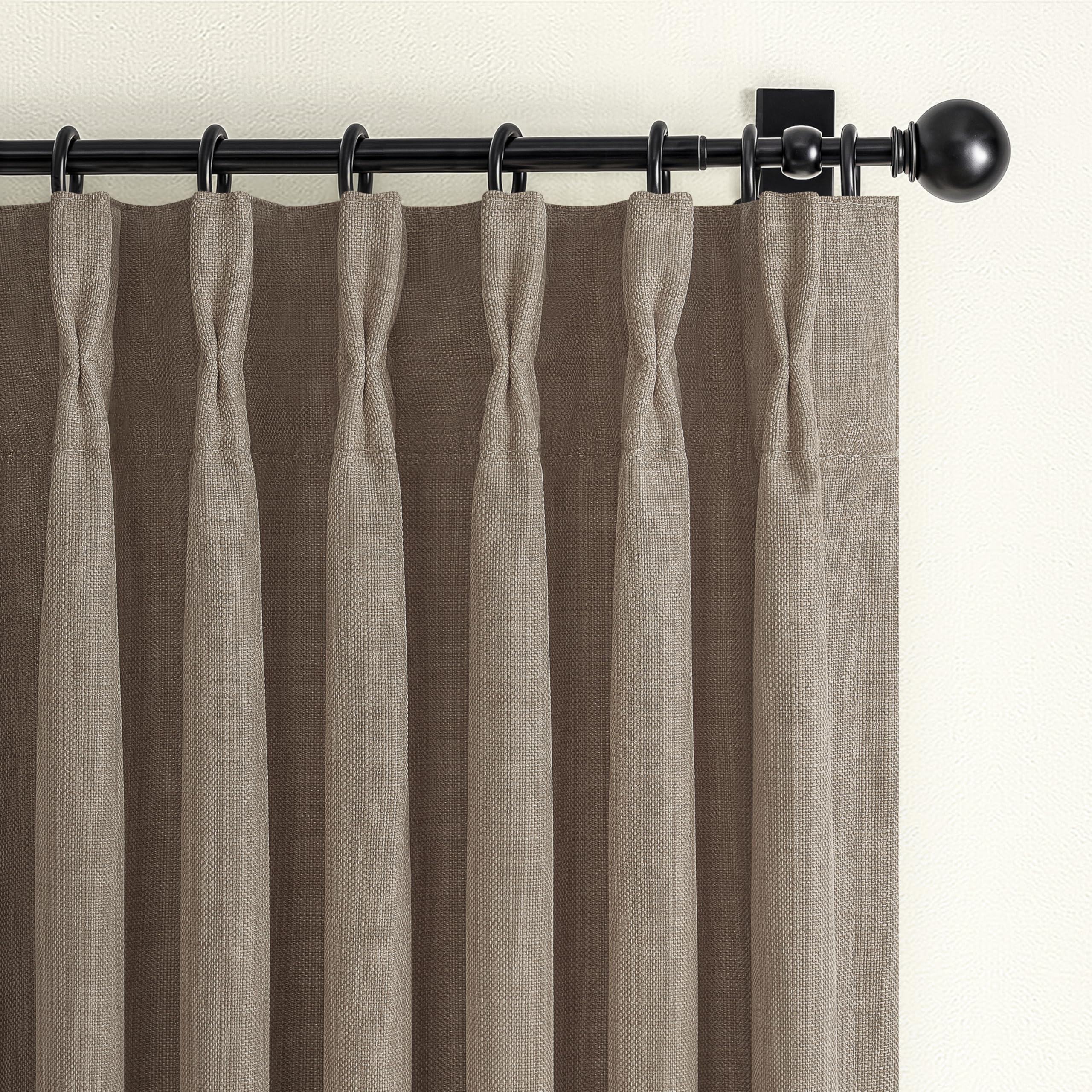 100% Blackout Linen 96 Inch Curtains 2 Panel Set for Bedroom, Modern Pinch Pleated Natural Linen Off Beige White Insulated Heavy Curtain 40 x 96 Inches Length Sliding Glass Door Room Darkening Drapes
