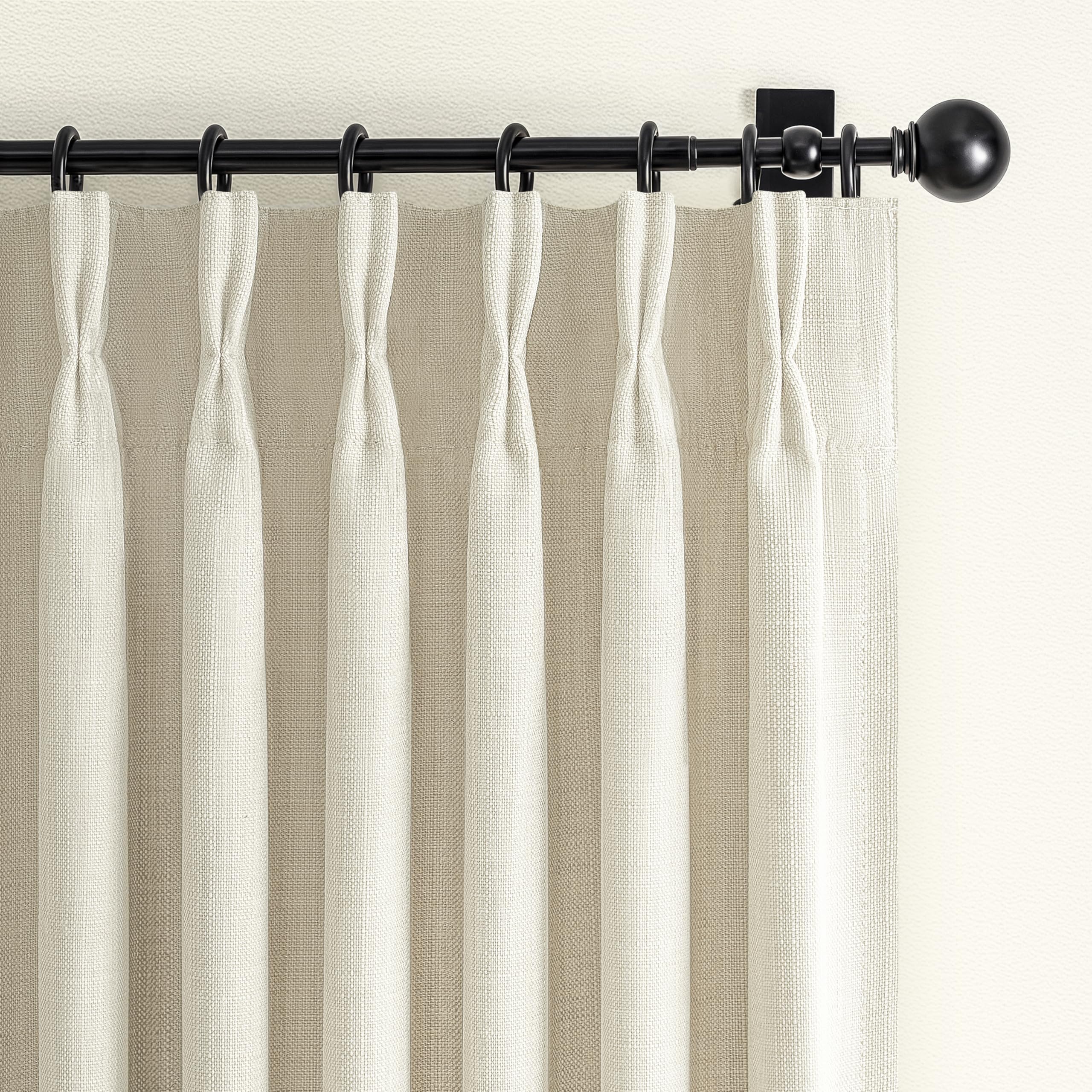 100% Blackout Linen 96 Inch Curtains 2 Panel Set for Bedroom, Modern Pinch Pleated Natural Linen Off Beige White Insulated Heavy Curtain 40 x 96 Inches Length Sliding Glass Door Room Darkening Drapes